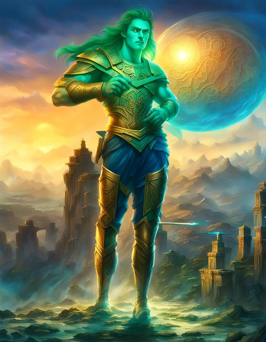 Heroic Warrior on Floating Island, Fantasy Art