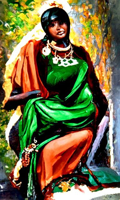 Woman with Ruby and Emerald Necklace in Oil Painting Style