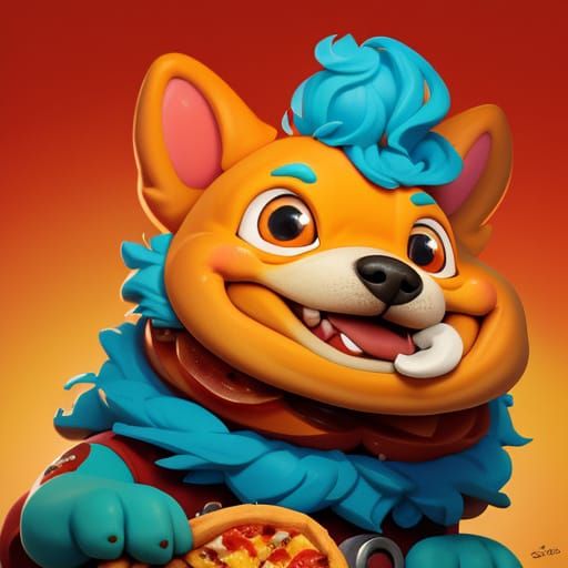 Pizza Dog Concept Art in Vibrant Digital Style