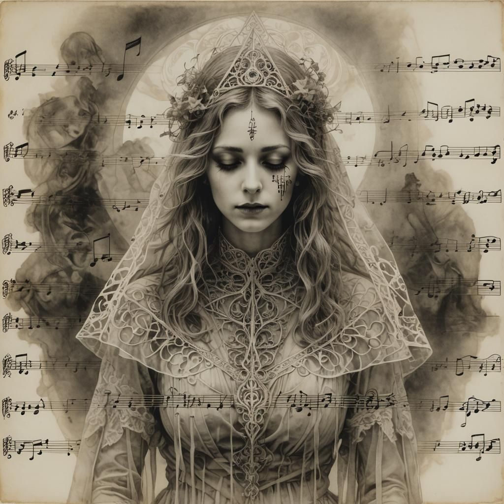 Surreal Ghostly Portrait with Pyramid in Rackham Style