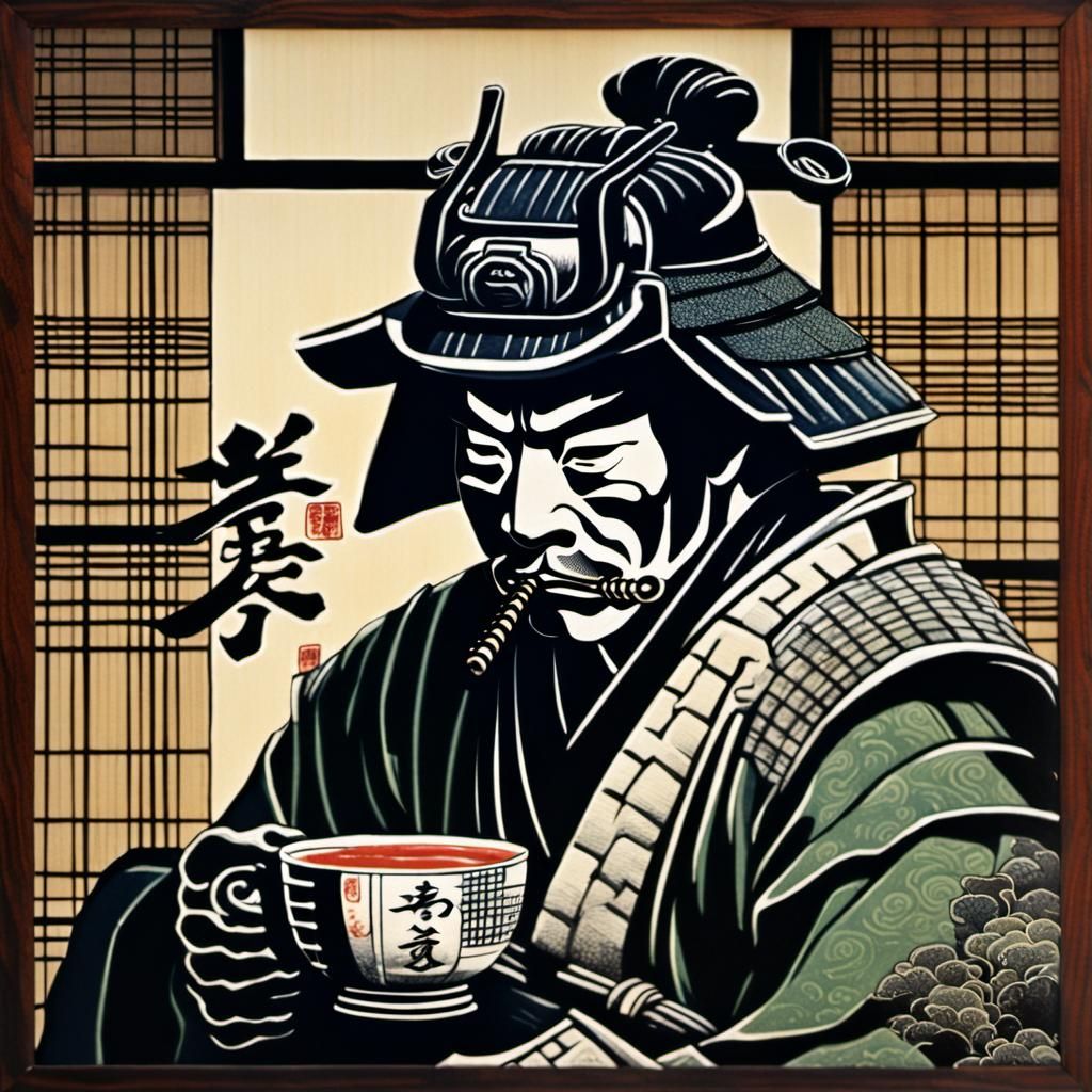 Samurai Sencha Portrait in Ukiyo-e Style