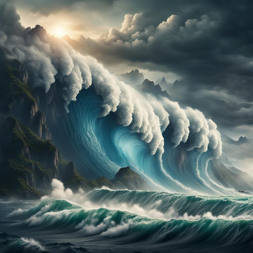Mega Tsunami Approaching from Mountain Peak