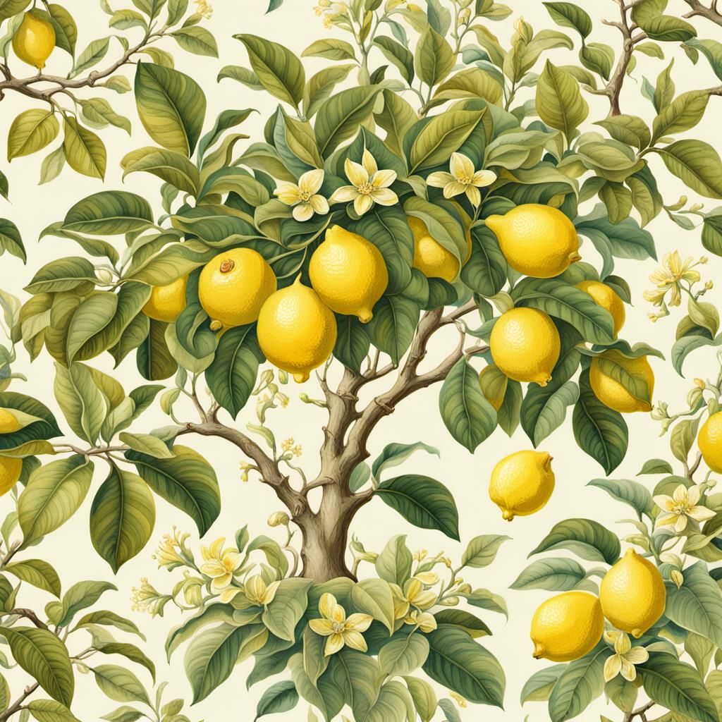 Lemon Tree Botanical Illustration in Vintage Style