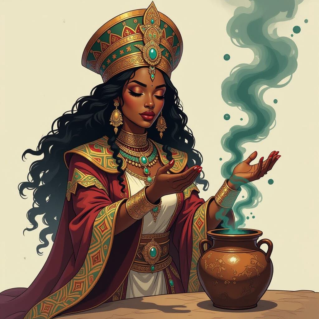 High Priestess Queen Banishing Evil with a Spell