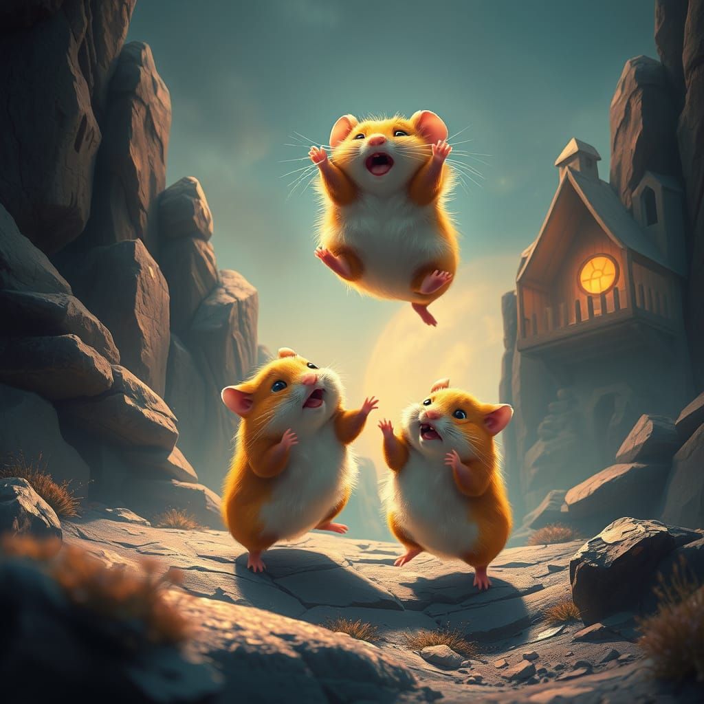 Whimsical Hamsters in Enchanted Fantasy Landscape
