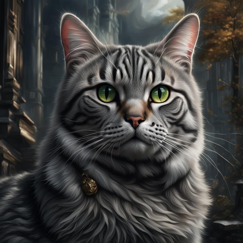 Dramatic Grey Tabby Cat Digital Painting