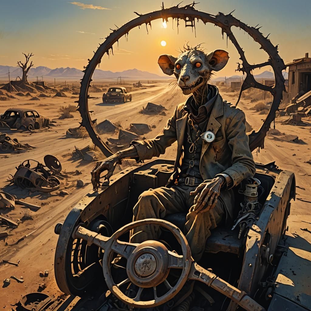 Grotesque Rat-Man Navigates Wasteland in Fantasy Art