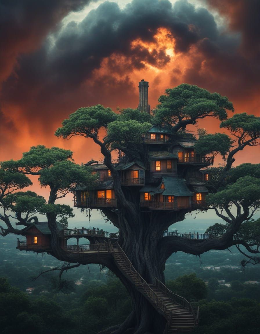 Epic Tree City in Hyper Realistic Style