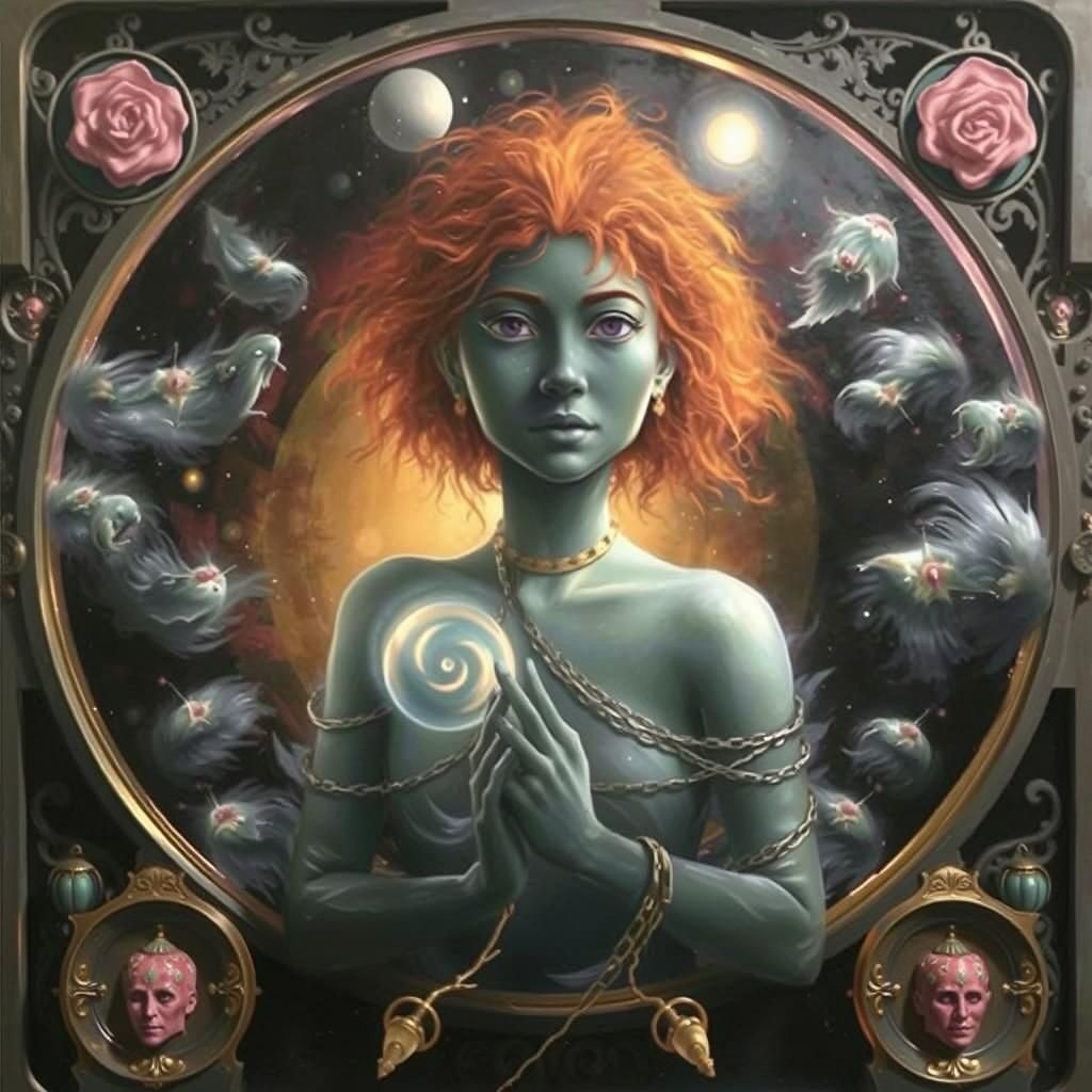 Mystical Figure at Dreamlike Lake: Surreal Oil Painting