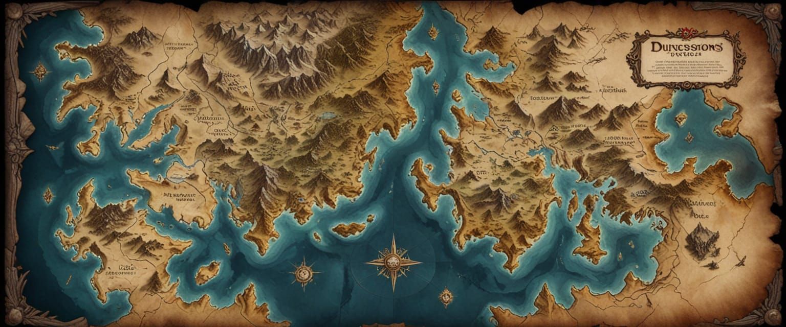 Intricate Fantasy World Map Drawing in Digital Matte Style
