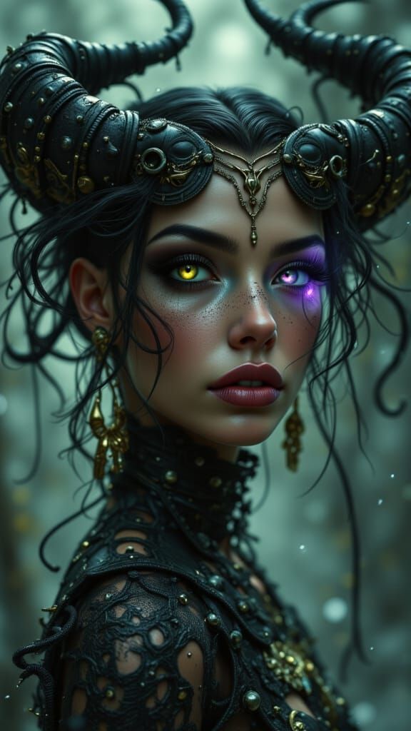 Grotesque Demoness with Skeletal Wings in Gothic Fantasy Sty...