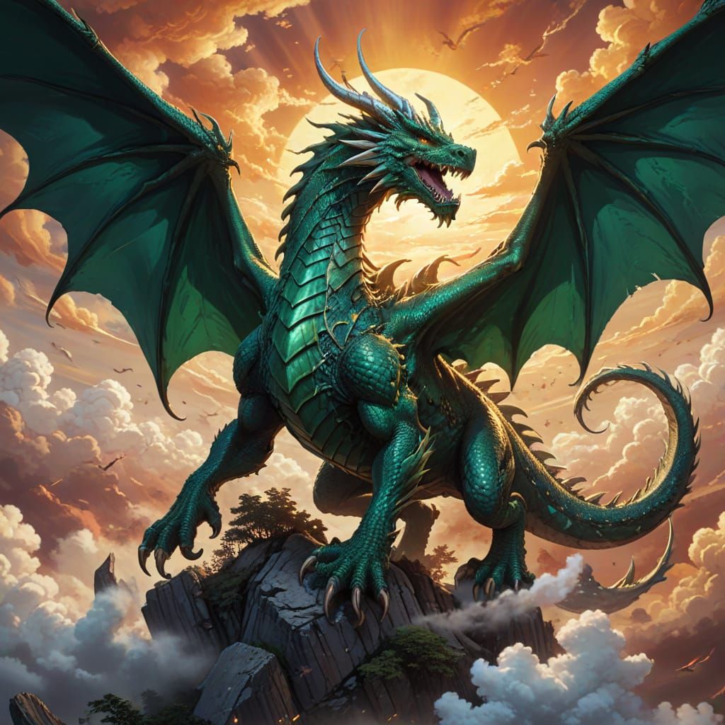 Elegant Western Dragon in Golden Sunset