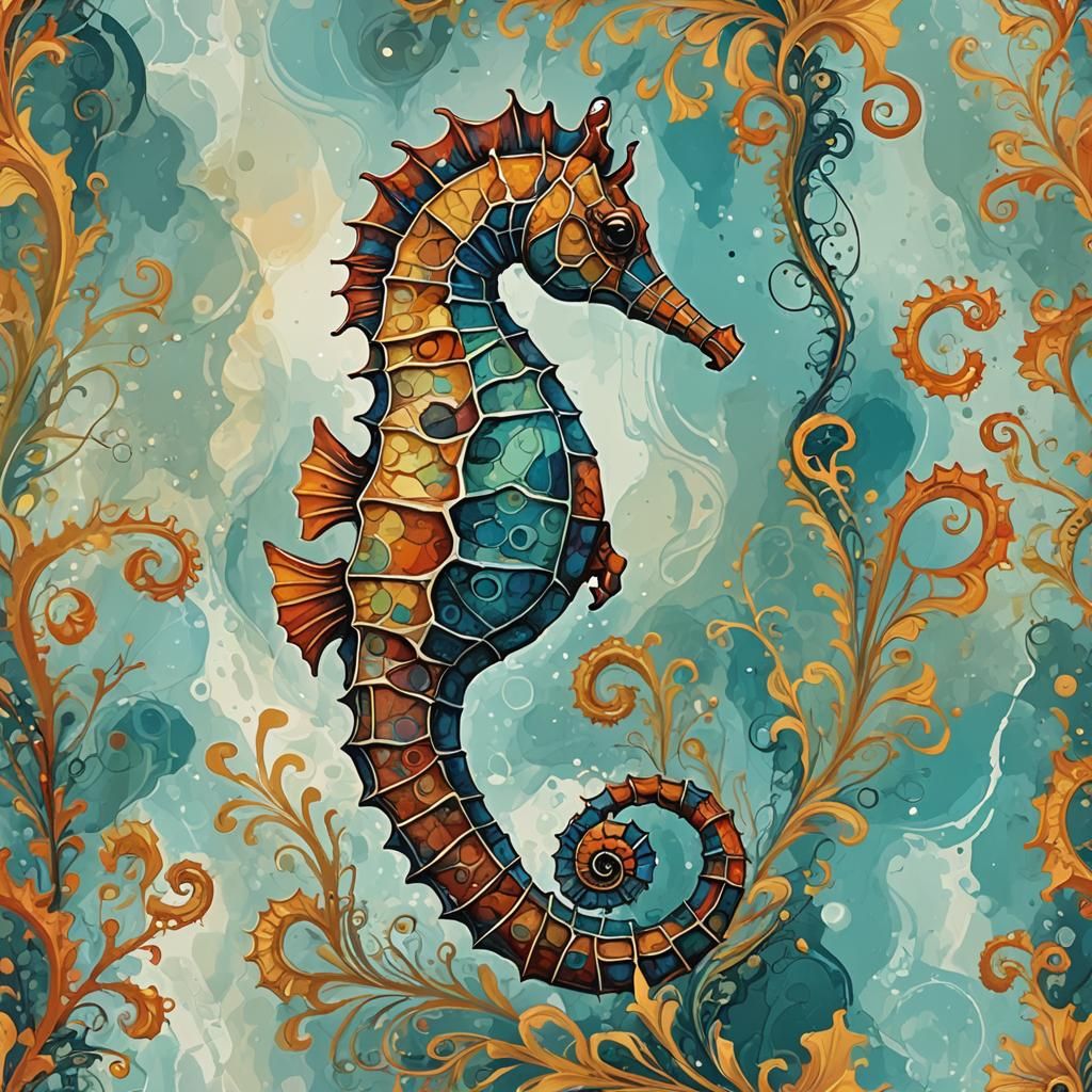 Abstract Seahorse with Complementary Colors