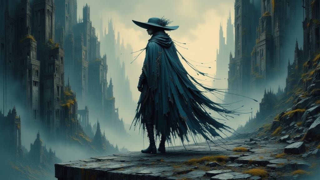 Spectral Wanderer in Cosmic Corridor Concept Art