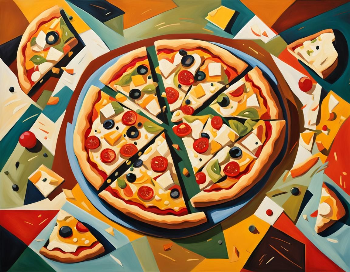 Cubist Pizza with Geometric Forms and Bold Colors