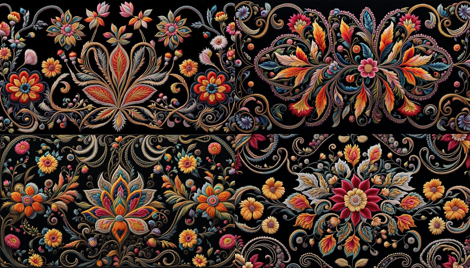 Hyperdetailed Embroidered Flowers with Metallic Threads