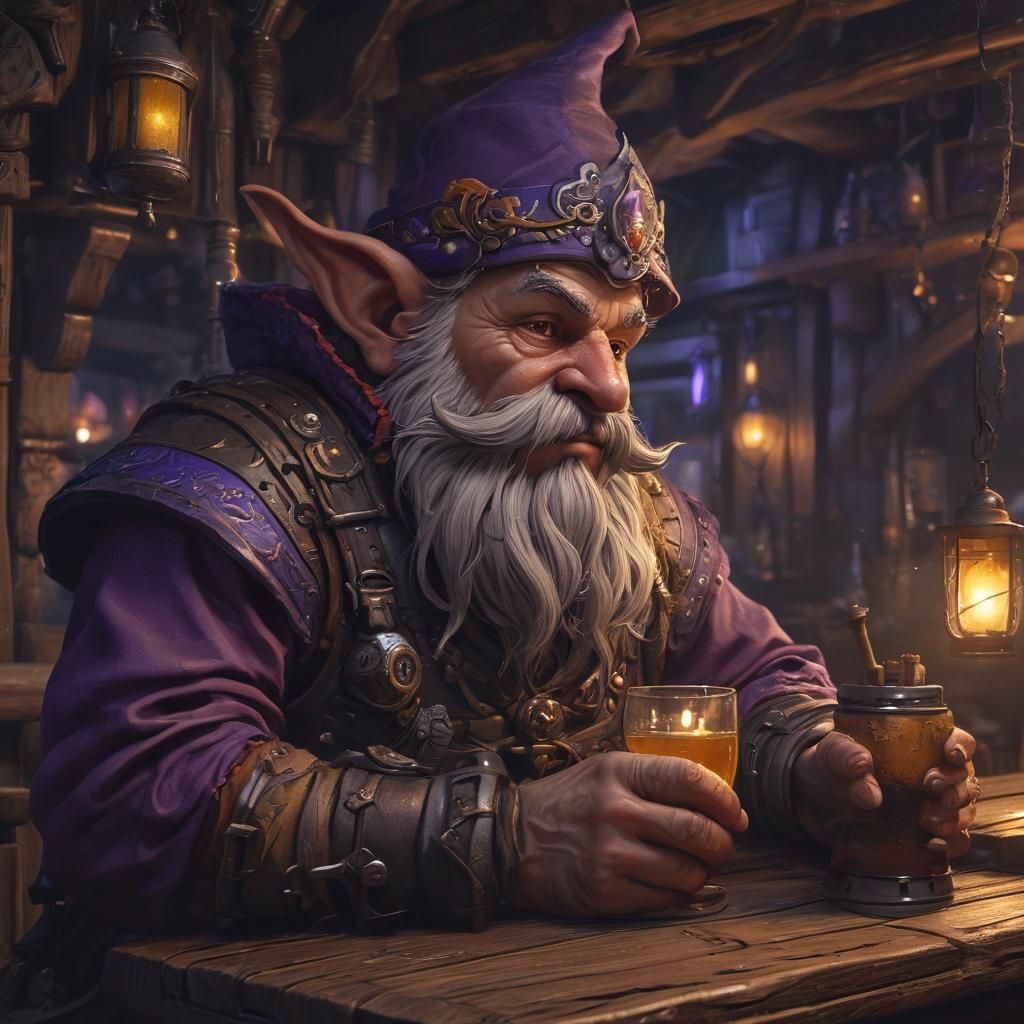 Gnome Grog in Dark Fantasy Tavern