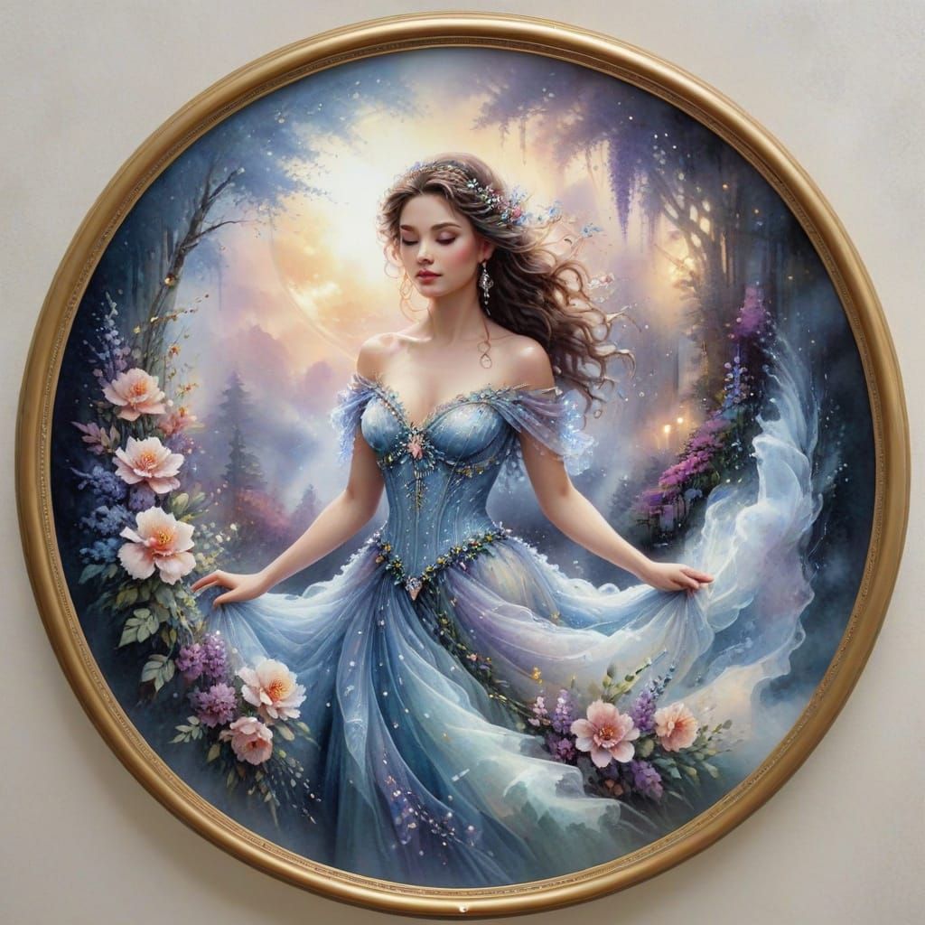 Ethereal Woman in Floral Frame, Watercolour Style