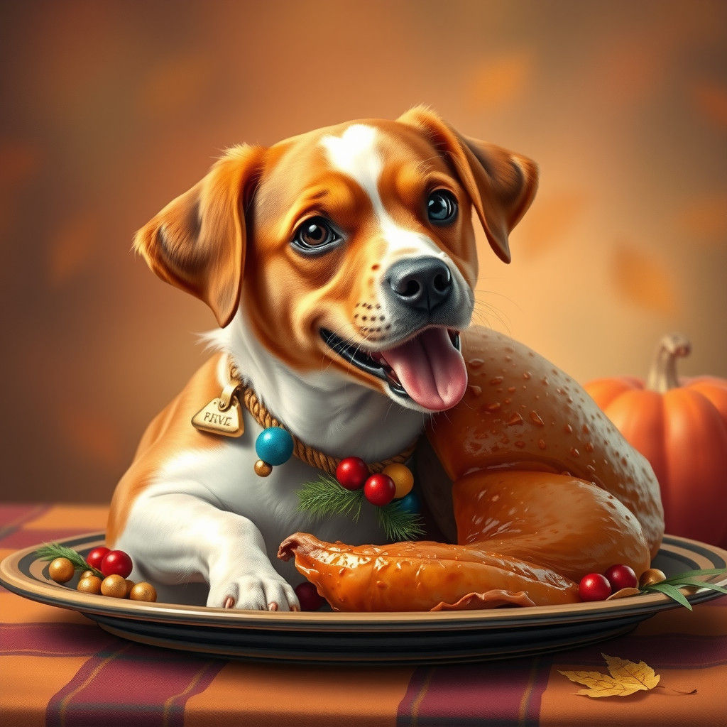 Playful Dog Stuck in Thanksgiving Turkey in Cozy Autumn Sett...