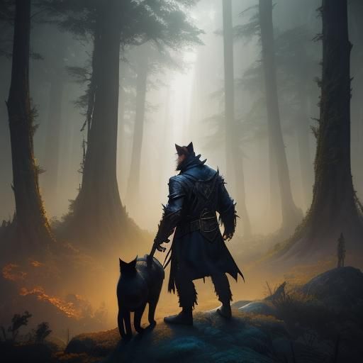 Mystical Forest: Man with Gun Aiming at Cat