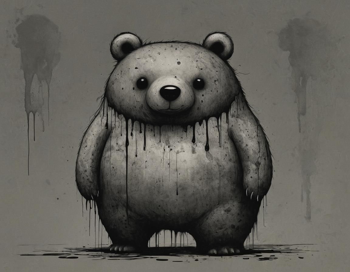 Melting Obese Bear in Desaturated Black Ink