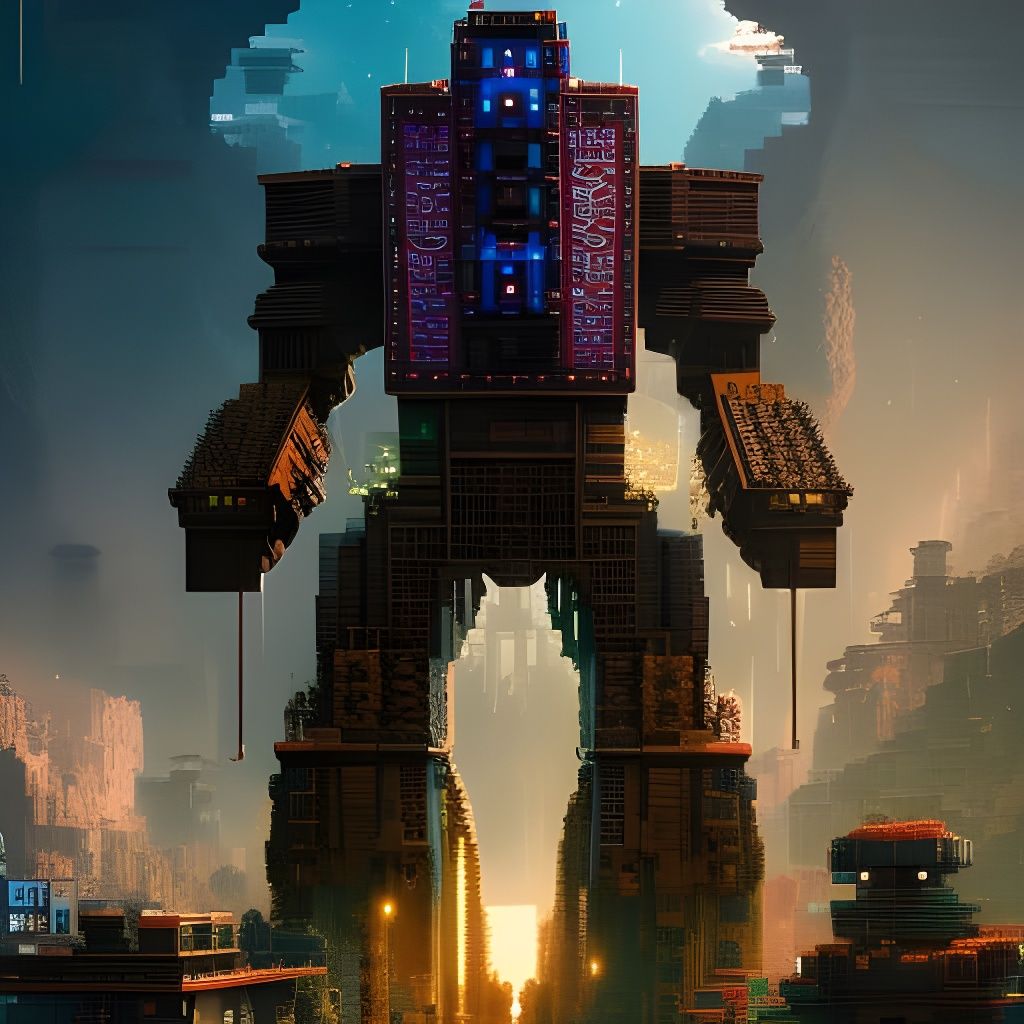 Pixel-Punk Minecraft Golem Portrait in 4K