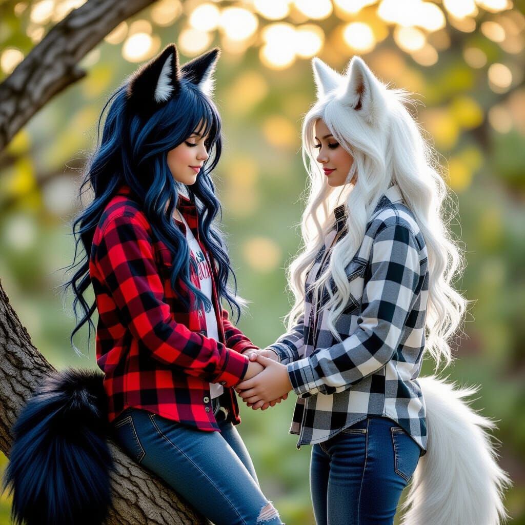 Anime Girls with Animal Ears and Tails Portrait