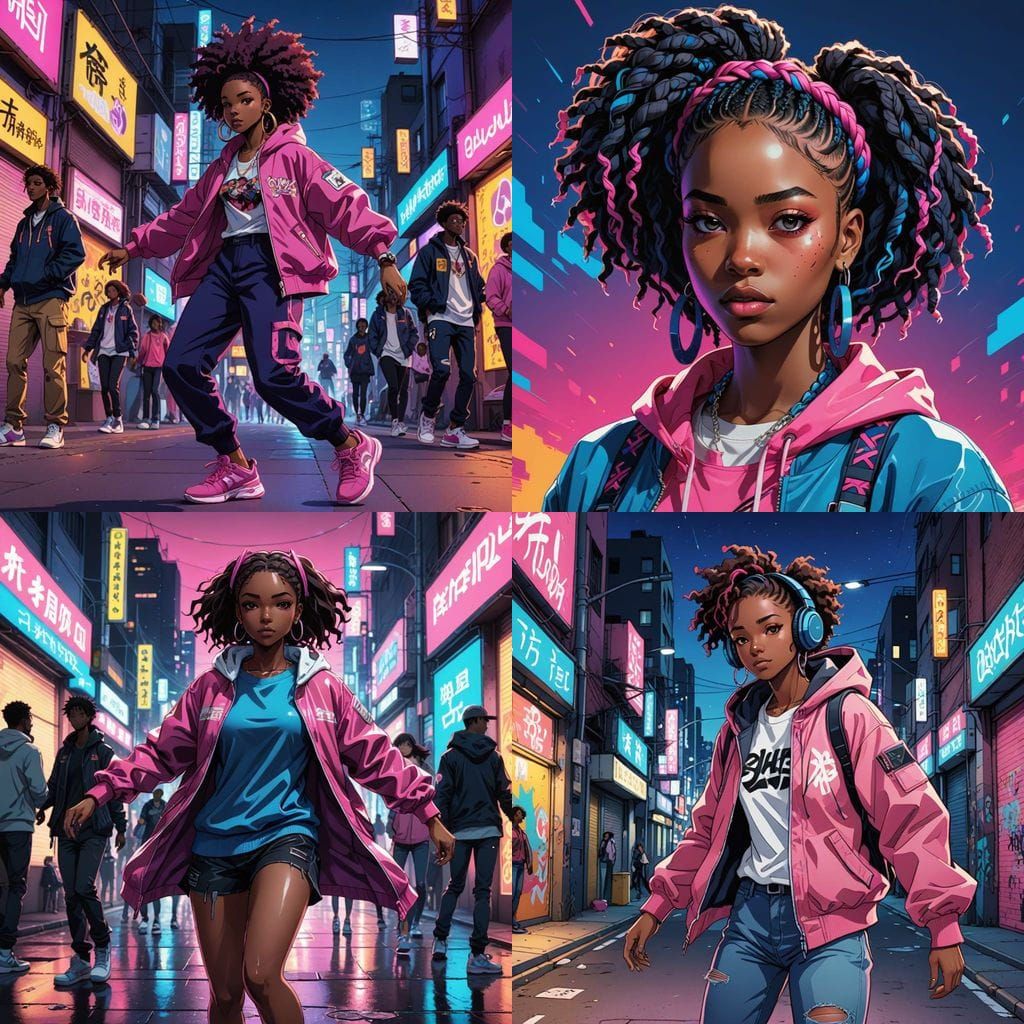 African Teenage Girl in Vibrant Hip-Hop Style