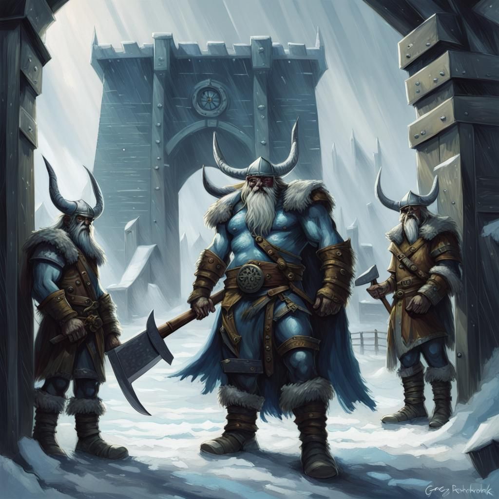 Frost Giant Viking Pirates Guarding Port City