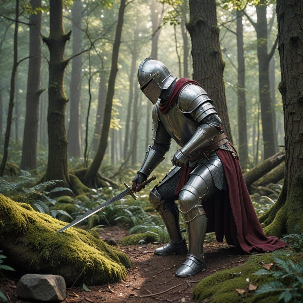 Bewildered Knight Fails to Draw Tiny Bending Sword