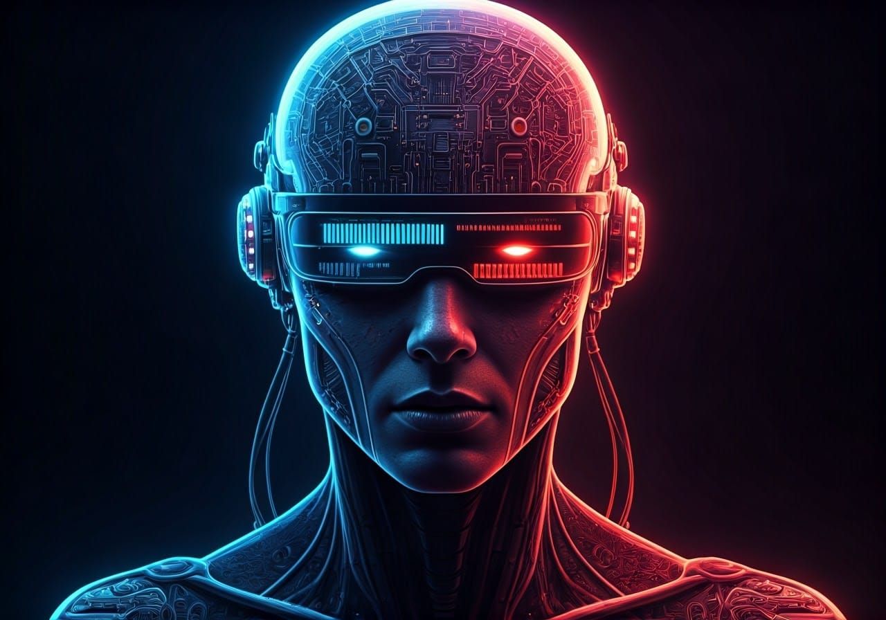 Cyborg in Neon Cyberpunk Aesthetic