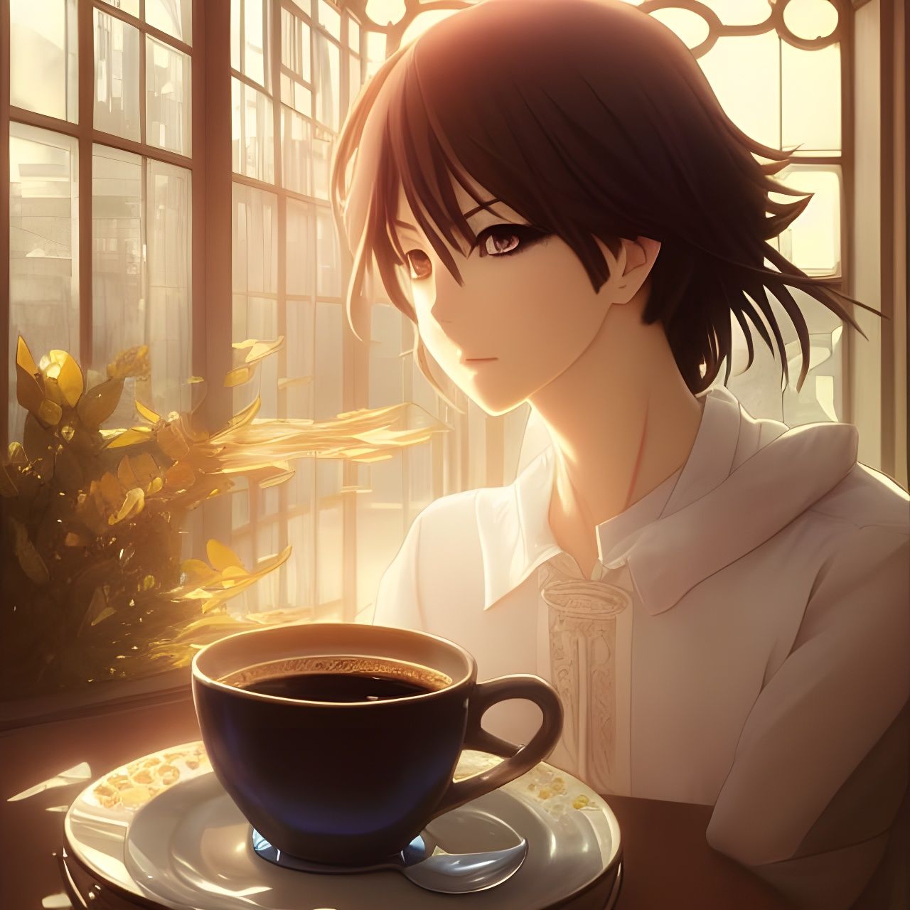 Anime Coffee Still Life in Cafe Interior