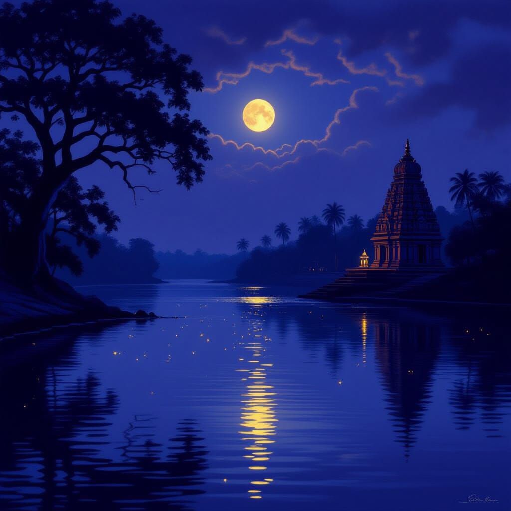 Mystical South Indian River at Night