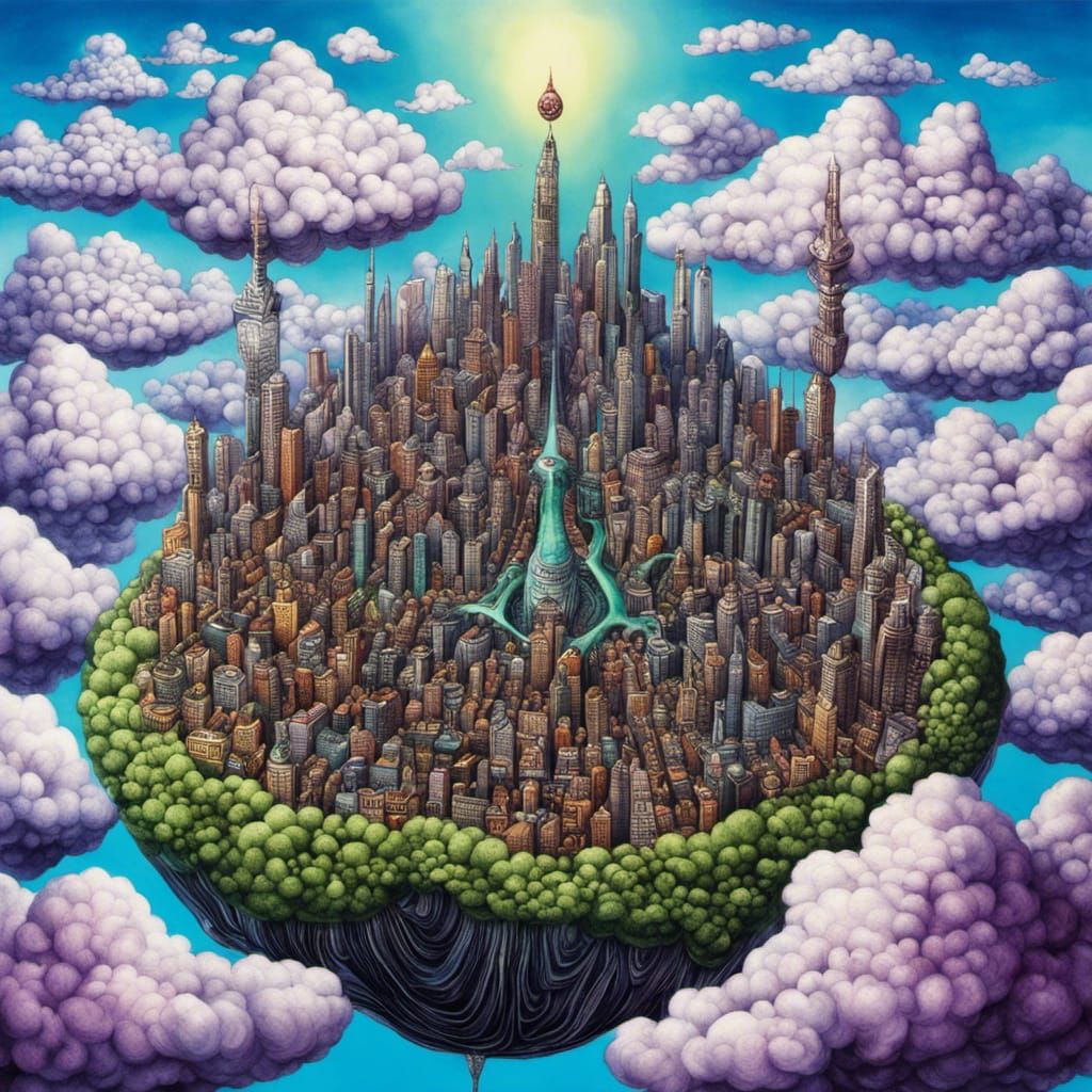 Floating Alien City Kingdom in the Clouds