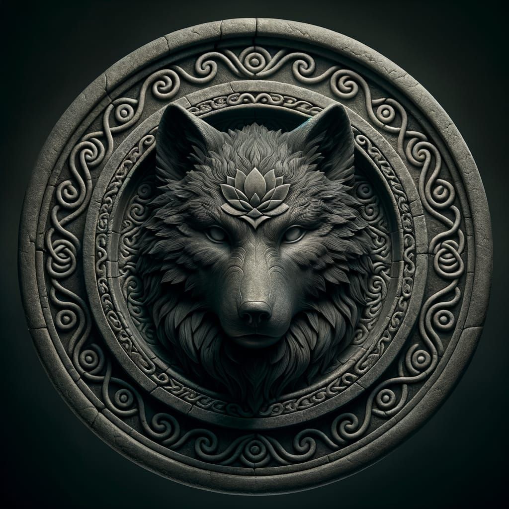 Stone Wolf Pup Seal in Dark Fantasy Style