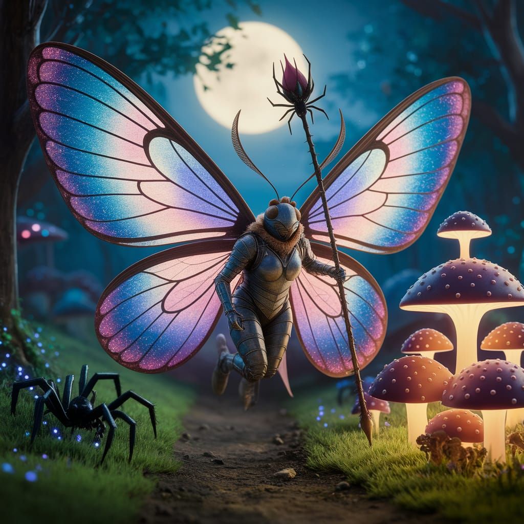 [Fantasy Animal Characters] A giant luna moth in tiny plate armor.