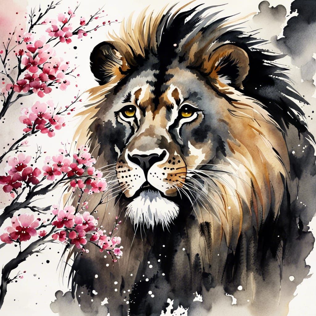 Lion and sakura