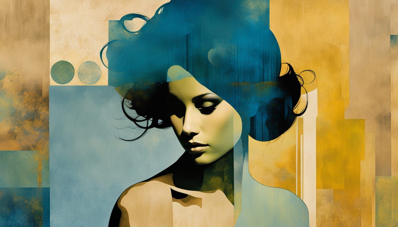 Abstract Silhouette Woman Portrait on Wood Planks