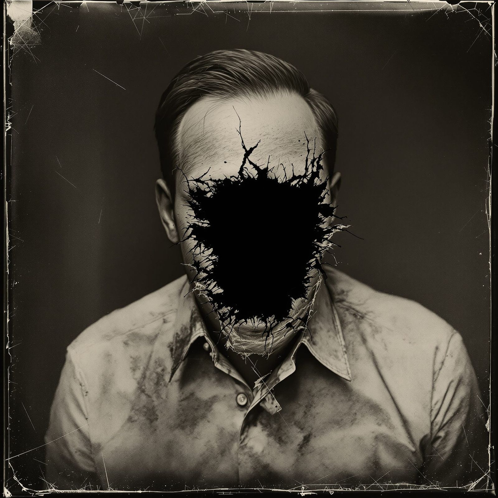 Nightmarish Tintype: Man Revealing Empty Void