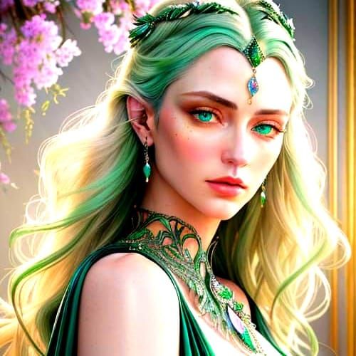 Ethereal Goddess in Vibrant Jugendstil Splendor