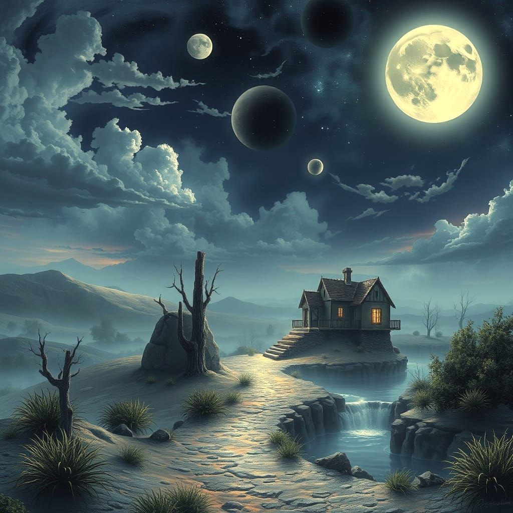 Dreamy Moonlit Oasis in Arts and Crafts Style