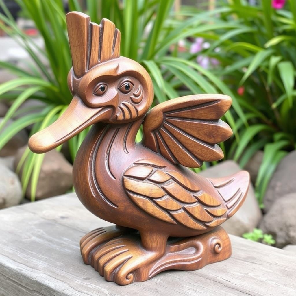 Wooden Tiki Duck Statue