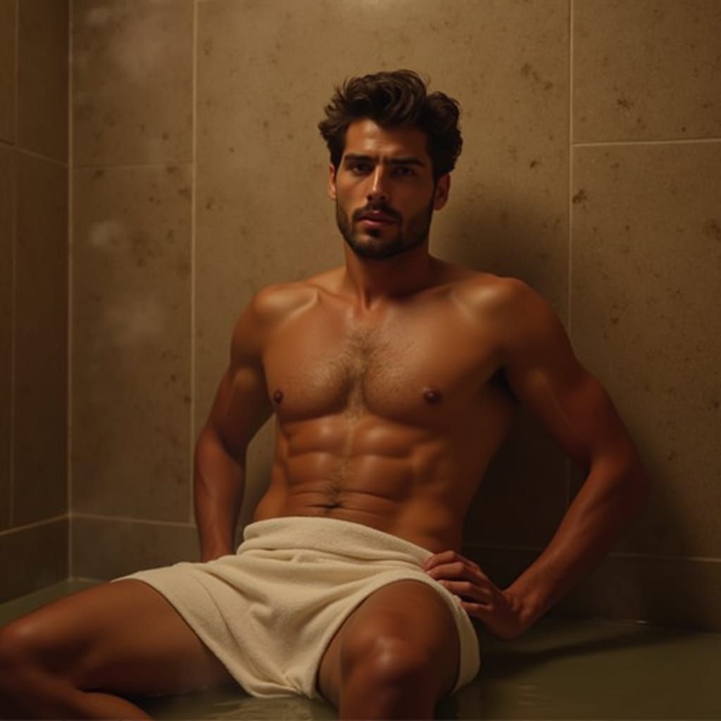 Serene Turkish Hammam Scene with Relaxing Man