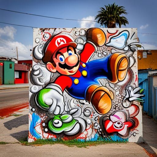 Super Mario Graffiti Art in Polychromatic Splash Style