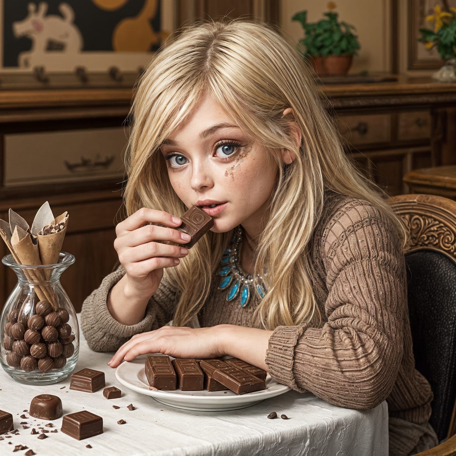 Hyperrealistic Chocolate Lover in Joyful Indulgence