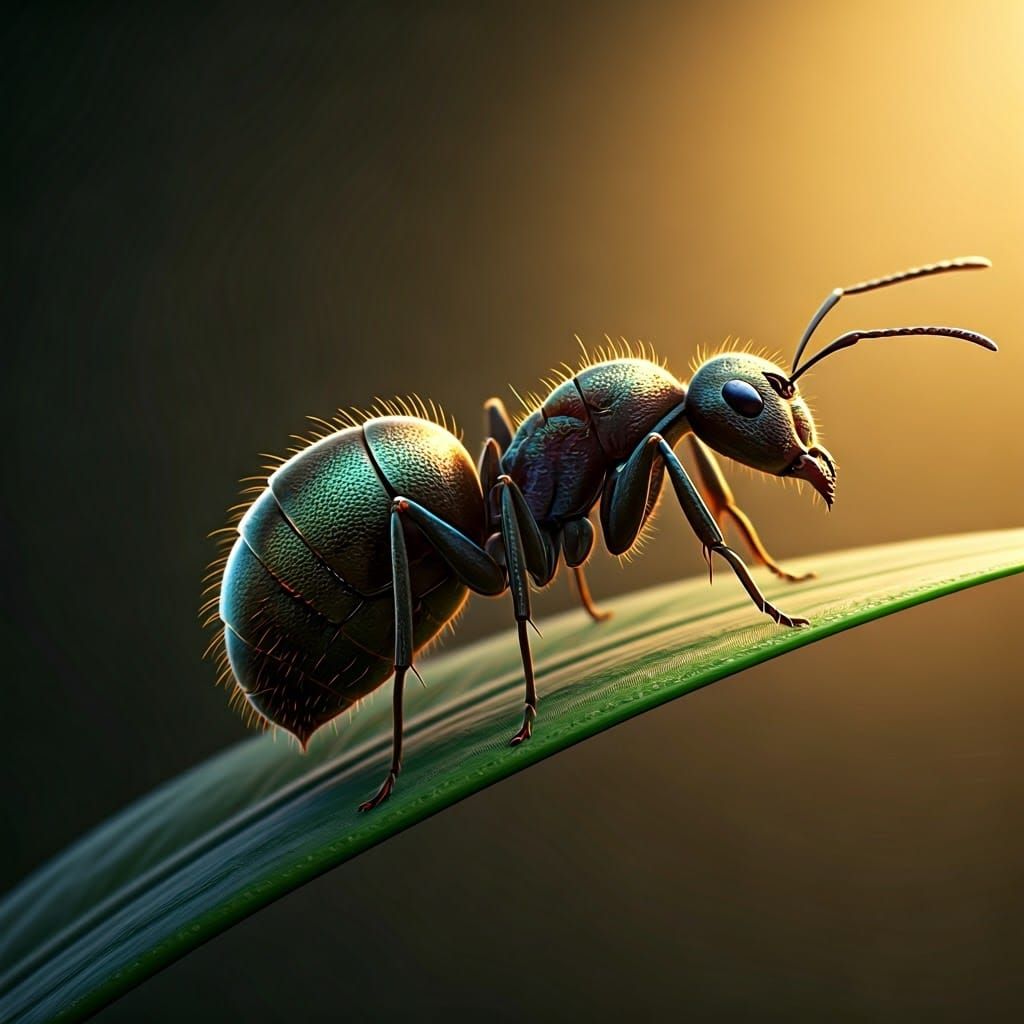 high resolution image of an ant on a leaf
