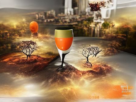 Orange Tree in Wine Glass Chalice, Matte Painting
