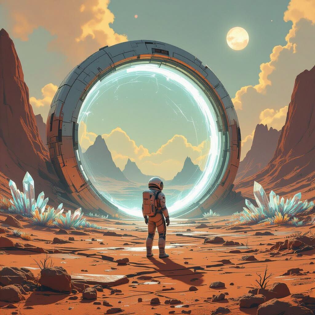 Astronaut at Portal on Alien Planet