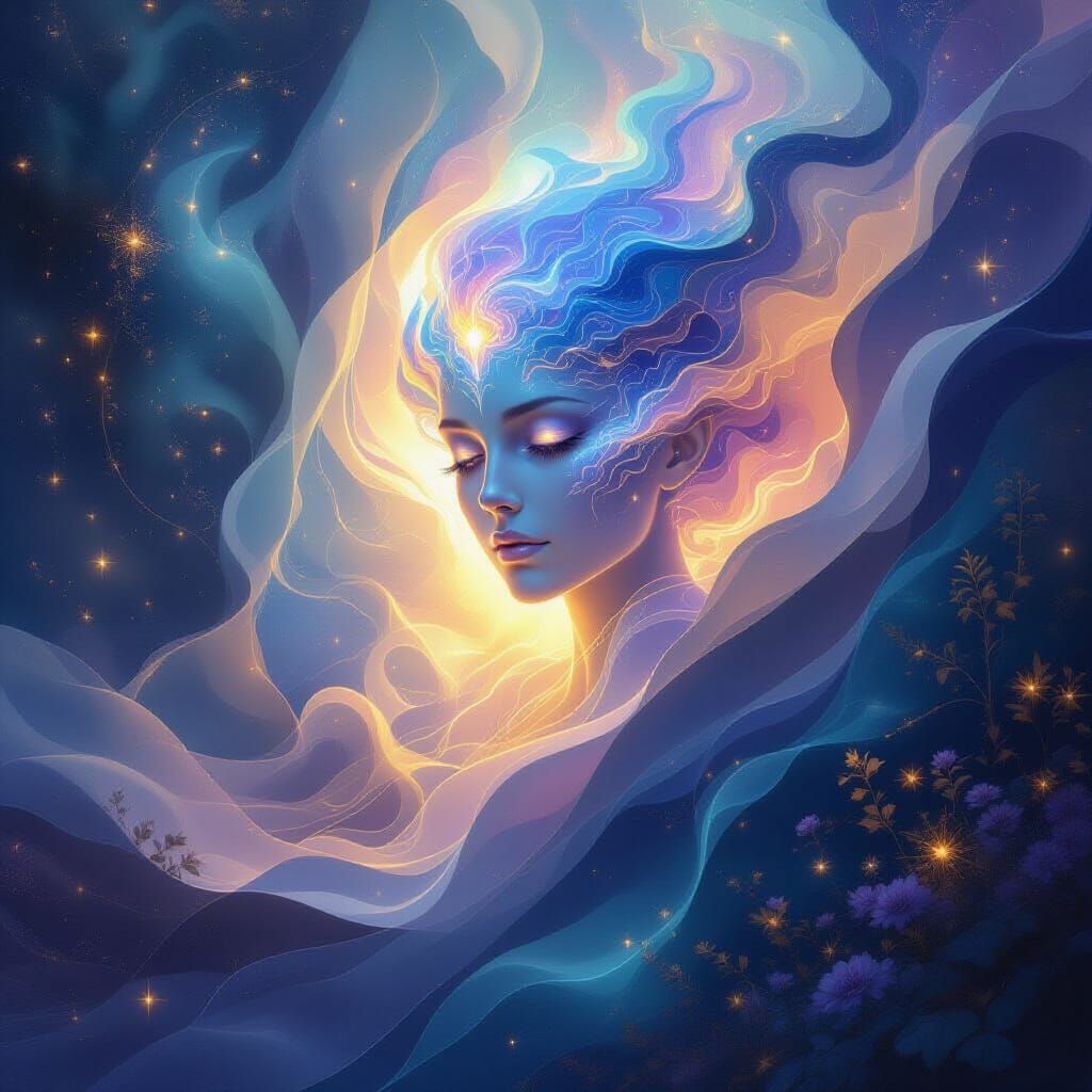 Infinite Cosmic Self Emerges From Veil in Hyperrealistic Sty...