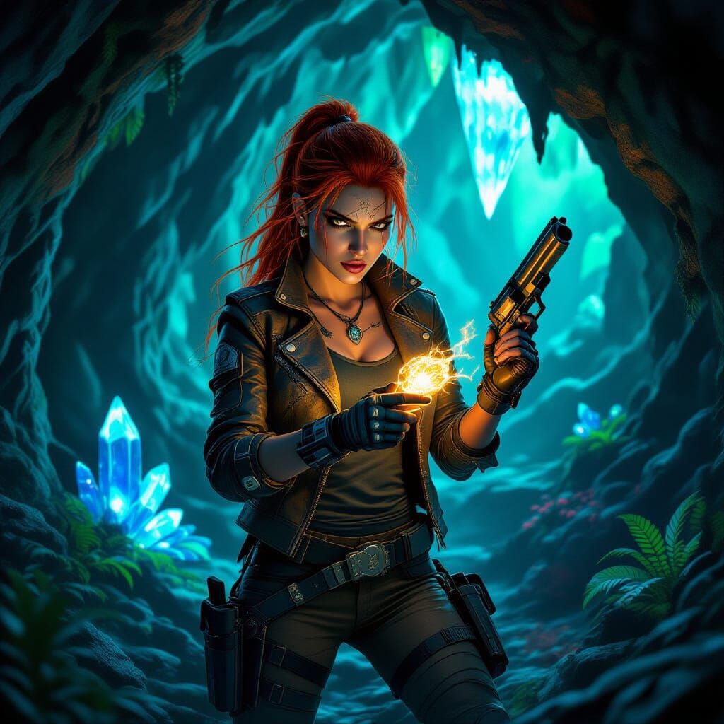 Female Archaeologist Explores Alien Cave with Glowing Artifa...